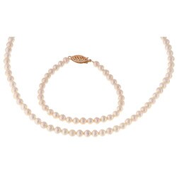 14k Gold Children's Pearl Necklace/ Bracelet Set (4-4.5 mm/ 14.5 in/ 5.75 in)