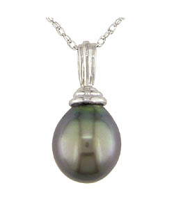 14k White Gold Cultured Tahitian Drop Pearl Pendant