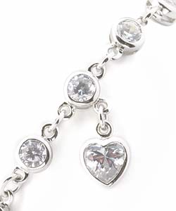 Sterling Silver Cubic Zirconia Heart Charm Bracelet