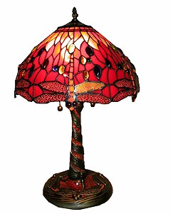 Tiffany Style Red Dragonfly Lamp w/ Mosaic Base