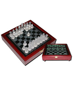 Glass Chess Set with Wooden Case