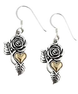 Sterling Silver and 14k Gold Rose Heart Earrings