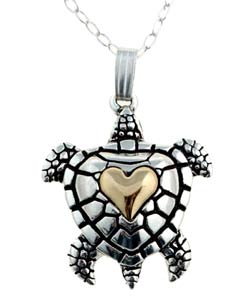 14kt Gold and Sterling Silver Turtle Pendant