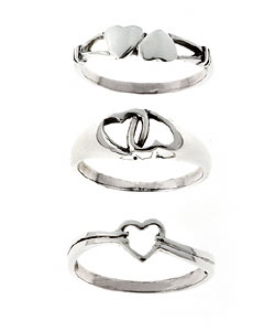 Sterling Silver Heart Three-ring Set