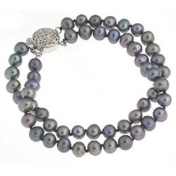 14k Gold Black Cultured FW Pearl Double-strand Bracelet (5.5-6 mm/ 7 in)