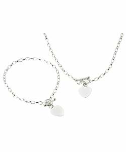 Silver Heart Toggle Bracelet and Necklace Set