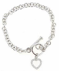 Sterling Silver CZ Open Heart Charm Bracelet
