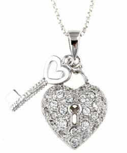 Women's Sterling Silver CZ Heart & Key Pendant $18.99