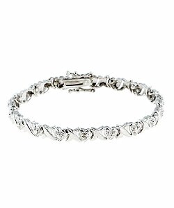 Sterling Silver Heart and X Diamond Accent Bracelet