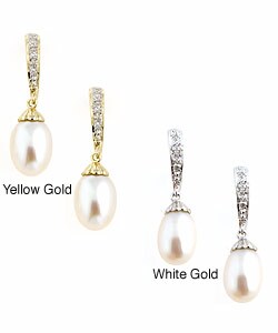 14k Gold Cultured FW Pearl Diamond Earrings