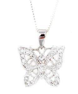 Stering Silver CZ Filigree Butterfly Pendant