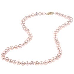 DaVonna 14k Gold Cultured Freshwater Pink Pearl Necklace (6.5-7mm)