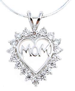 Sterling Silver CZ Mother's Day Heart Necklace