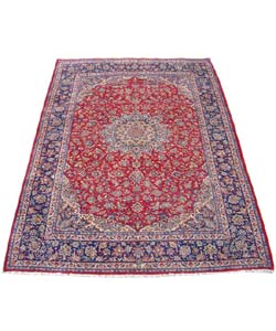 Hand-knotted Iranian Red/ Navy Kashan  Wool Rug (10' x 14')