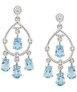 10k White Gold Blue Topaz Diamond Earrings