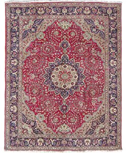 Iranian Tabriz Hand-knotted Red/Navy Rug (9'11 x 13'3)
