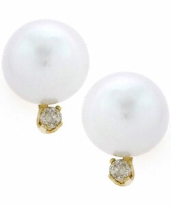 14k Gold South Sea Cultured Pearl Diamond Earrings (9-9.5 mm)