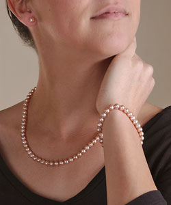 14k Gold Cultured Freshwater Pink Pearl 3-piece Set (6-6.5 mm/ 18 in/ 7 in)