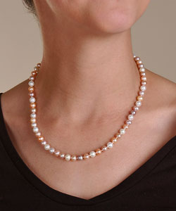 DaVonna 14k Gold Freshwater Cultured Multicolor Pink Pearl Necklace (6.5-7mm/ 18 in)