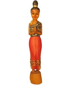 Hand-carved Sawasdee Lady Wood Statue