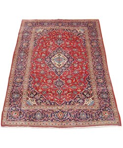 Kashan Hand-knotted Red/Navy Rug 6'5 x 9'10 (Iran)