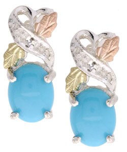 Black Hills Gold Silver & 14-kt Gold Diamond Turquoise  Earrings