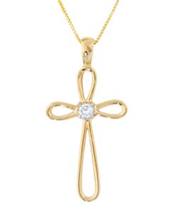 14k Gold 1/10ct Diamond Cross Pendant