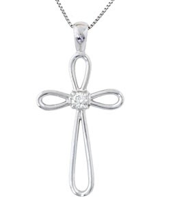14k White Gold 1/10ct TDW Diamond Cross Pendant