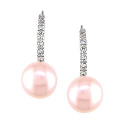 14k Gold Diamond Pink Freshwater Pearl Earrings