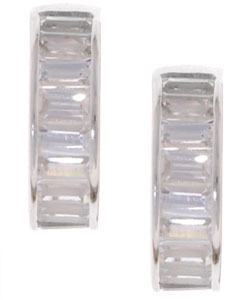 Sterling Silver CZ Baguette Hoop Earrings