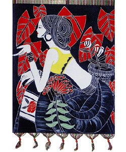 Chinese Handmade Red Leaf Lady Tapestry (China)
