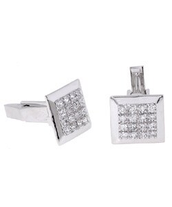 Rhodium-plated Sterling Silver CZ Cuff Links