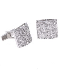 Rhodium-plated Sterling Silver Woven CZ Cuff Links