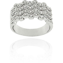 Sterling Silver CZ Four-row Wave Ring