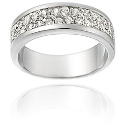 Sterling Silver Two Row CZ Band Ring