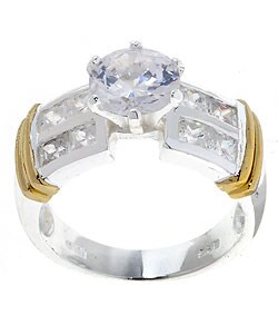 Icz Stonez Sterling Silver Two-tone Band with CZ Ring
