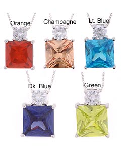 Icz Stonez Sterling Silver Colored Princess CZ Pendant (5 options)