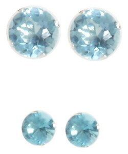 Sterling Silver Blue Cubic Zirconia Earrings (Set of 2)