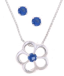 Sterling Silver Blue CZ Earring and Flower Pendant Set