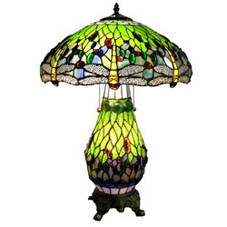 Tiffany-style Lighted Base Pink Dragonfly Lamp