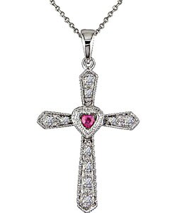 14k White Gold Diamond Ruby Cross Pendant (Case of 3)