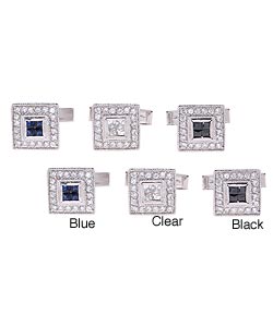 Sterling Silver CZ Square Cuff Links