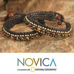 Set of 2 Brass 'Tribal Chic' Tiger's Eye Bracelets (Thailand)