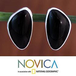 Silver 'Acapulco Night' Obsidian Earrings (Mexico)