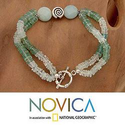 Sterling Silver 'Seashore' Aquamarine Agate Bracelet (India)