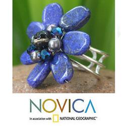 Lapis Lazuli and Pearl 'Phuket Flowers' Ring (4mm) (Thailand)