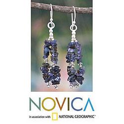 Sterling Silver 'Rejoice' Iolite Waterfall Earrings (India)