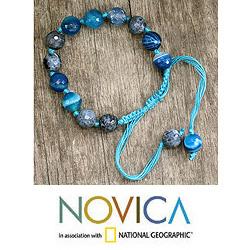 Cotton 'Blue Constellation' Dyed Chalcedony Bracelet (India)
