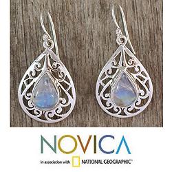 Sterling Silver 'Rainbow Teardrops' Moonstone Dangle Earrings (India)