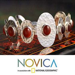 Sterling Silver 'Crimson Heart' Carnelian Link Bracelet (Mexico)